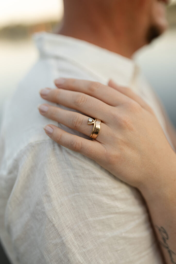 Vintage ring shot from an engagement session at Wildcat Bluff Recreation Area in Vinton, IA.